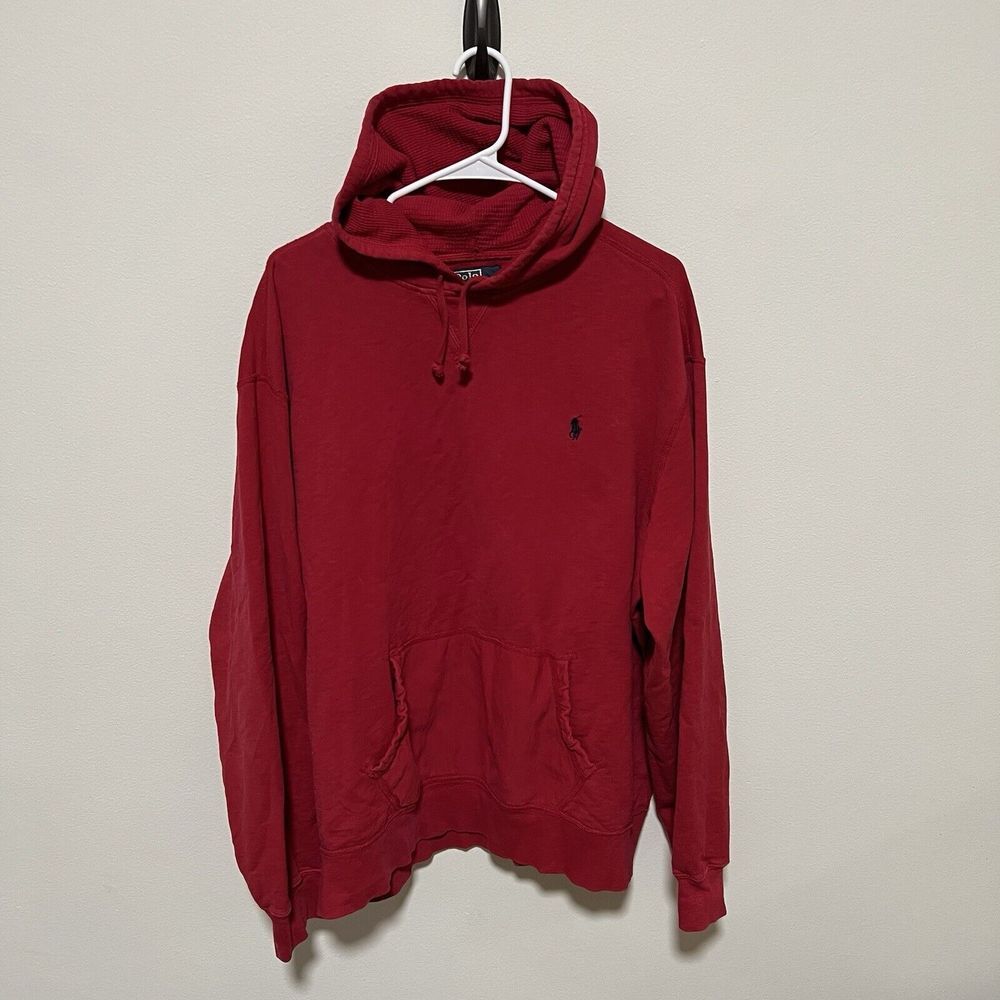 Vintage Polo Ralph Lauren Sweater Mens XXL Red Sport Heavy Hoodie Streetwear 90s
